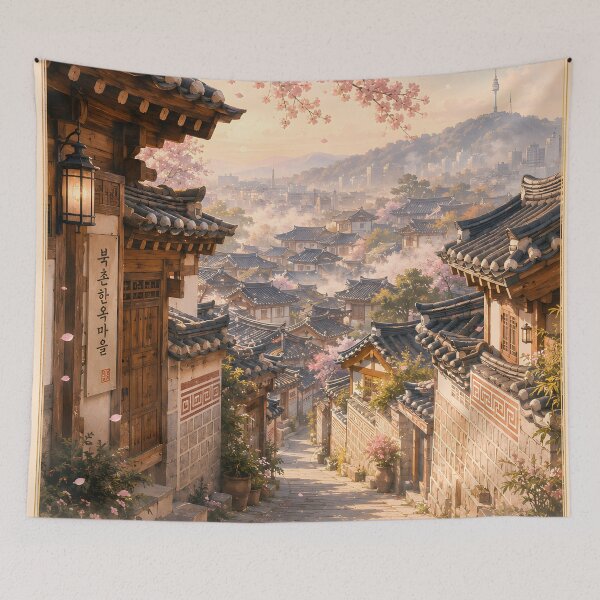 Item preview, Bukchon Hanok Village Seoul Vintage Travel Poster designed and sold by ImagineDepart.