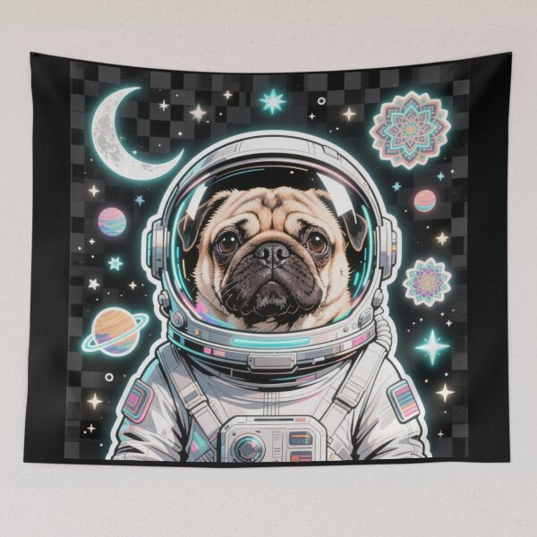 Item preview, Cosmic Pug Astronaut - Neon Galaxy Explorer Dog Sticker designed and sold by Chromatic Artistry.