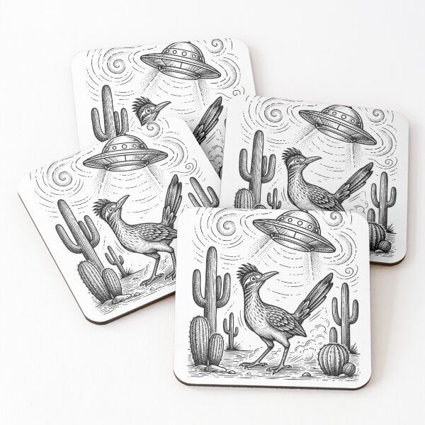 Item preview, Funny Curious Roadrunner Under UFO Desert Scene Vintage Style Graphic designed and sold by bilal sibgui.