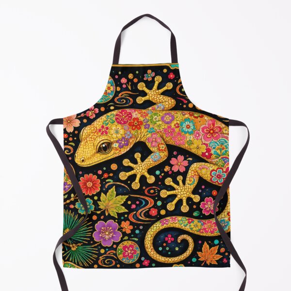 Item preview, Golden Gecko Yamori with Japanese Floral Patterns - Vintage Folk Art Lucky Charm designed and sold by WabiSabiArts.