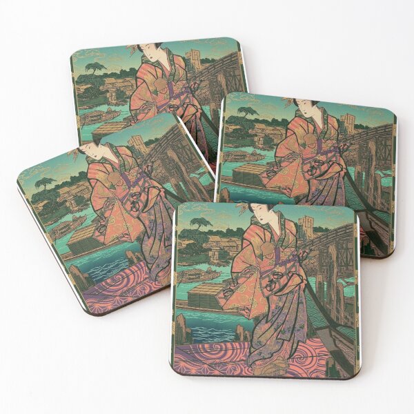 Item preview, Oiran Vintage Art Teal Retro Illustration designed and sold by Tokyo-Edo Vibes.