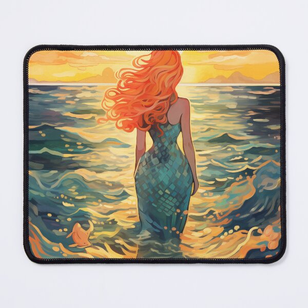 Item preview, Mystical Red Haired Mermaid Sunset - Dreamy Ocean Wall Art designed and sold by Anuchartl.