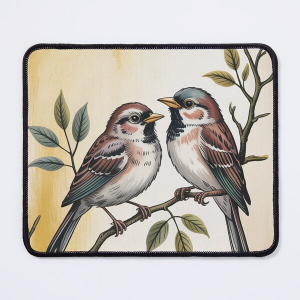 Item preview, two small, nondescript birds perched on a budding branch designed and sold by 123ks.
