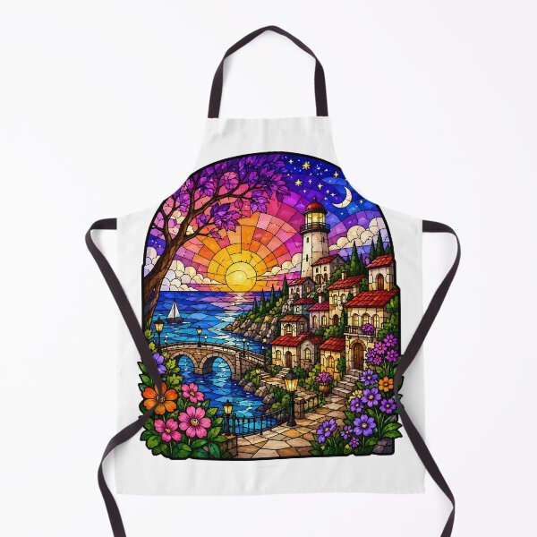 Item preview, Coastal Lighthouse Stained Glass Sunset  designed and sold by Jaideep Walia.