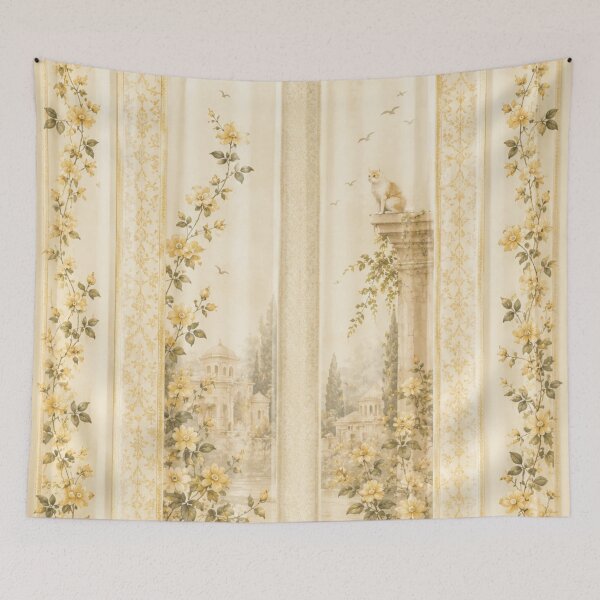 Item preview, Vintage Floral Cat Curtains – Creamy Cottagecore Botanical Window Decor designed and sold by IconicDesignsXd.