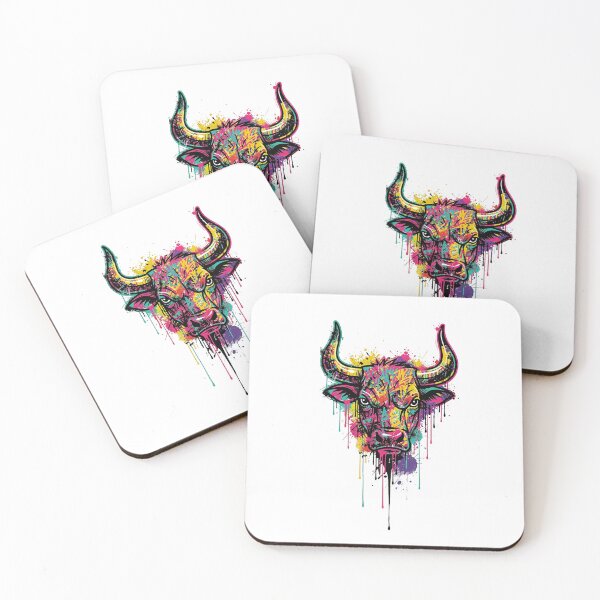 Item preview, Vibrant Abstract Watercolor Bull Head Paint Splatter designed and sold by PawsAndWilds.