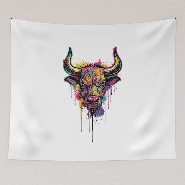 Item preview, Vibrant Abstract Watercolor Bull Head Paint Splatter designed and sold by PawsAndWilds.