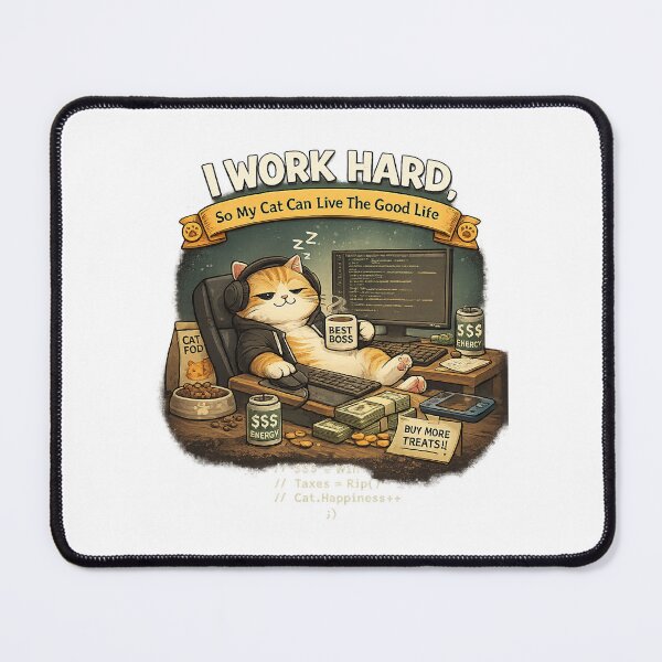 Item preview, I Work Hard So My Cat Can Live The Good Life – Funny Programmer Cat designed and sold by YamiSociety.