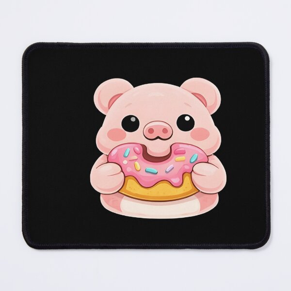 Artikelvorschau, Kawaii-Schweinchen isst einen rosa Donut – Niedliches Chibi-Schweinchen-Kunstwerk entworfen und verkauft von Trendora90.