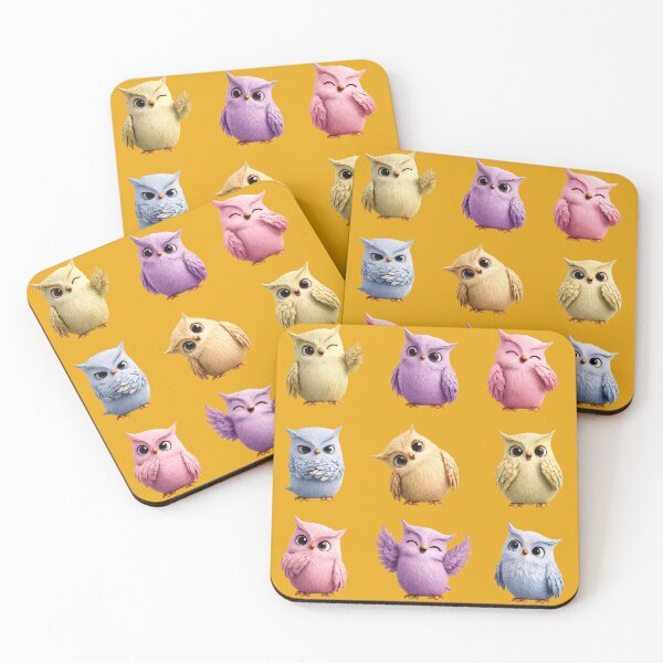 Artikelvorschau, Pastellfarbene Kawaii-Eulen mit ausdrucksstarken Persönlichkeiten entworfen und verkauft von MegaNovaArt.