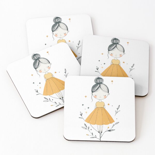 Item preview, Minimalist Cute Girl in Yellow Dress Whimsical Wall Art designed and sold by BestChoiceService.