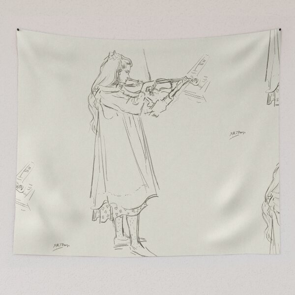 Item preview, Girl Playing the Violin by Henri de Toulouse-Lautrec | Vintage Music Sketch Art Print designed and sold by artofuniverse.