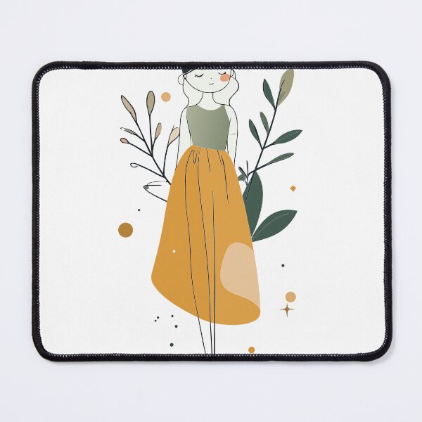 Item preview, Minimalist Girl in Mustard Skirt & Green Top Botanical Art designed and sold by BestChoiceService.