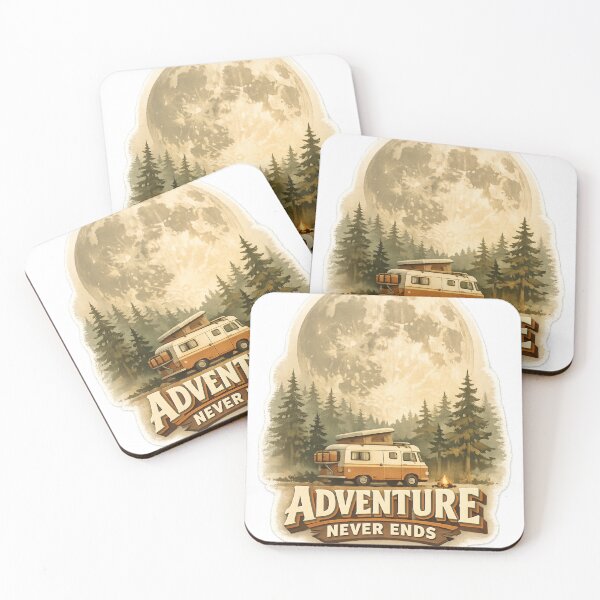 Item preview, Adventure Never Ends Camper Van Moon Forest Vintage Travel Sticker designed and sold by Kannada Ink Studio.