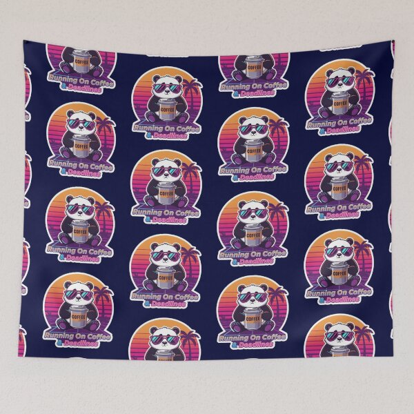 Item preview, Retro Panda Running On Coffee & Deadlines Sticker designed and sold by Chromatic Artistry.