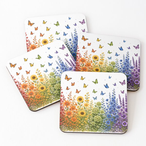 Item preview, Rainbow flower garden with butterflies designed and sold by KLflorals.
