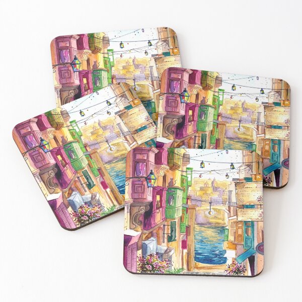 Item preview, Vintage Mediterranean Village Street Watercolor Illustration designed and sold by posteriocrew.