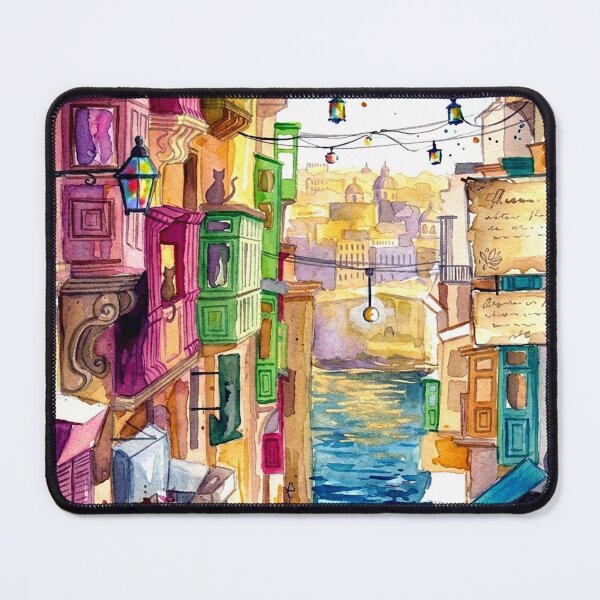 Item preview, Vintage Mediterranean Village Street Watercolor Illustration designed and sold by posteriocrew.