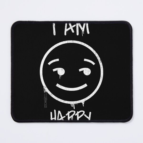Item preview, I AM HAPPY sarcastic amiley face grunge drip art graphic tee designed and sold by ILOMON-ARTIVE.
