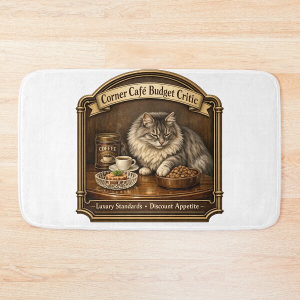 Item preview, Corner Café Budget Critic Funny Cat Coffee Lover Design designed and sold by YMLux.