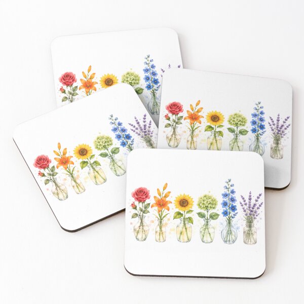 Item preview, Watercolour rainbow flowers in vases designed and sold by KLflorals.