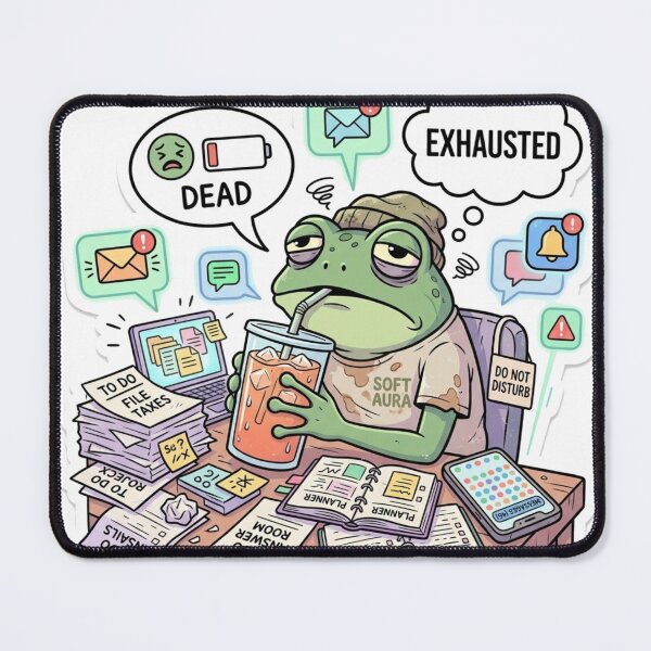 Item preview, Exhausted Iced Coffee Frog - Chaotic Burnout designed and sold by SoftAuraStudi0.