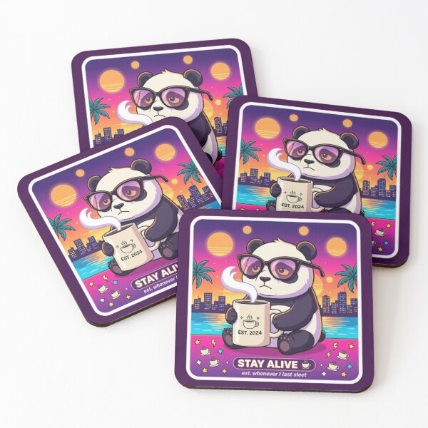 Item preview, Funny Tired Panda Stay Alive Coffee Retro Sticker designed and sold by Chromatic Artistry.