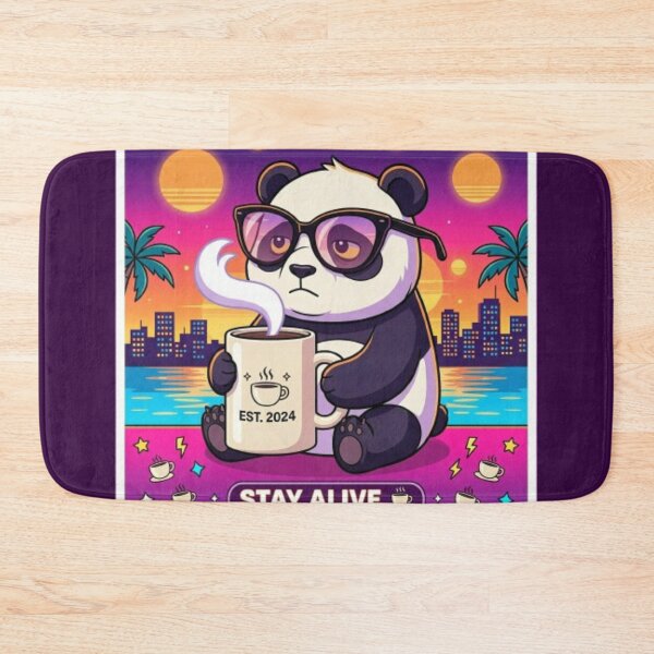 Item preview, Funny Tired Panda Stay Alive Coffee Retro Sticker designed and sold by Chromatic Artistry.