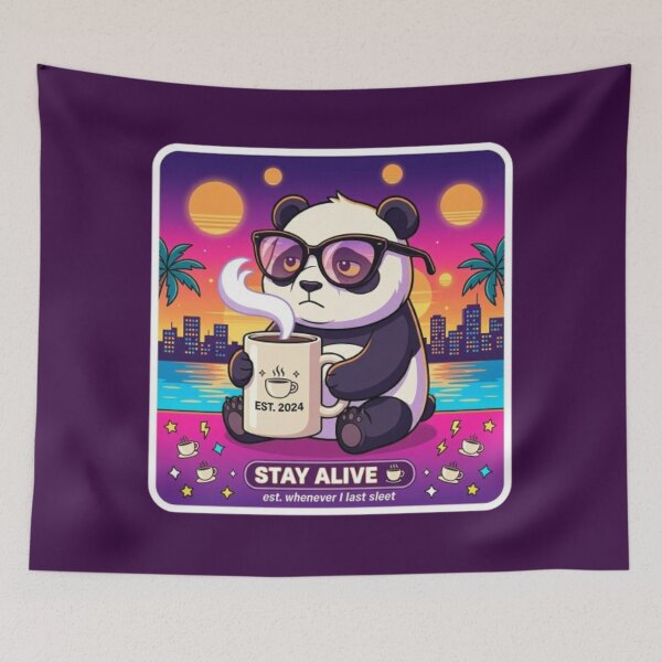 Item preview, Funny Tired Panda Stay Alive Coffee Retro Sticker designed and sold by Chromatic Artistry.