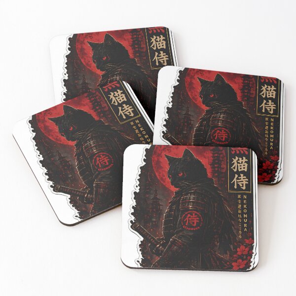 Item preview, Nekomura – Black Cat Samurai Cyberpunk Gothic Art designed and sold by artdesingart.