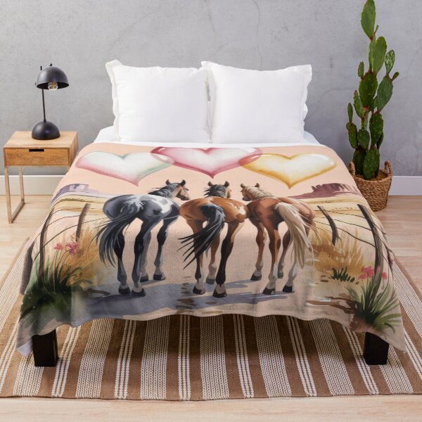 Item preview, three horses walking together from behind on a dusty desert trail, symbolizing love and companionship designed and sold by 123ks.