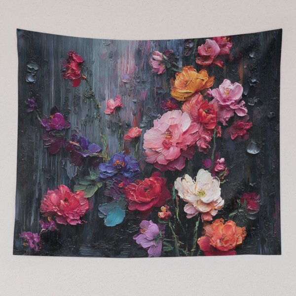 Item preview, Textured flower oil painting dark hues designed and sold by dcrc.