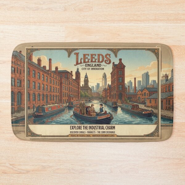 Item preview, Vintage Leeds England Travel Poster - Industrial Charm Canal Art designed and sold by ArtworkNorth.