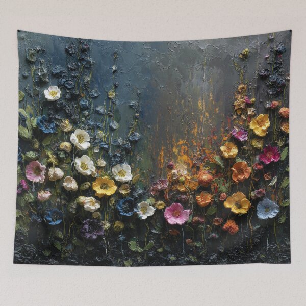 Item preview, Textured flower oil painting dark hues designed and sold by dcrc.