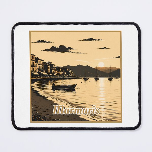 Item preview, Marmaris Sunset Beach Retro Coastal Travel Illustration Design designed and sold by PixelParinda.