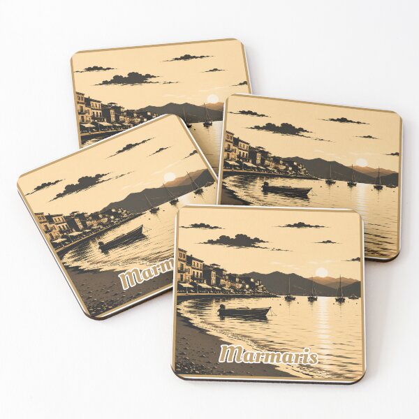 Item preview, Marmaris Sunset Beach Retro Coastal Travel Illustration Design designed and sold by PixelParinda.