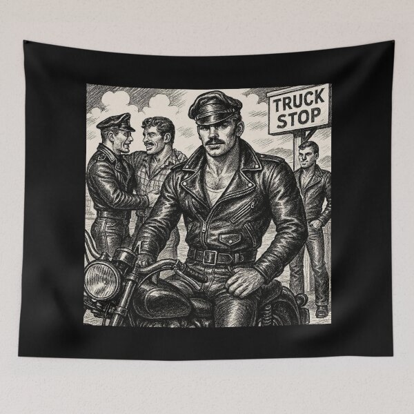 Item preview, Vintage Gay Leather Truck Stop Leather Daddy Biker Defiant Currency Tom of Finland Tribute Gay Pride Graphic Design designed and sold by ItsAKinkThing.