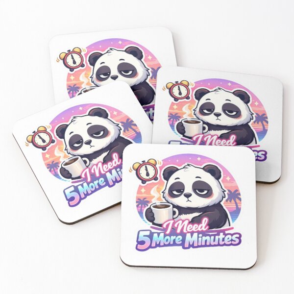 Item preview, Retro Kawaii Panda - Tired Morning Coffee Lover Art designed and sold by Chromatic Artistry.