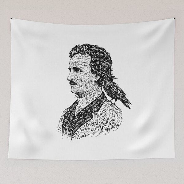 Item preview, Edgar Allan Poe Nevermore Typography Portrait with Raven designed and sold by Fenay Designs.