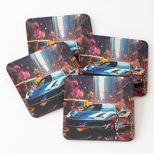 Item preview, Sleek Blue Sports Car Reflecting Vibrant City Lights designed and sold by RevUpDesign.