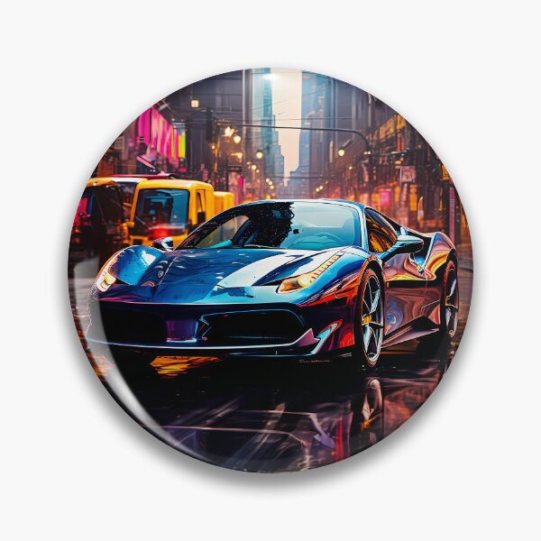 Item preview, Sleek Blue Sports Car Reflecting Vibrant City Lights designed and sold by RevUpDesign.