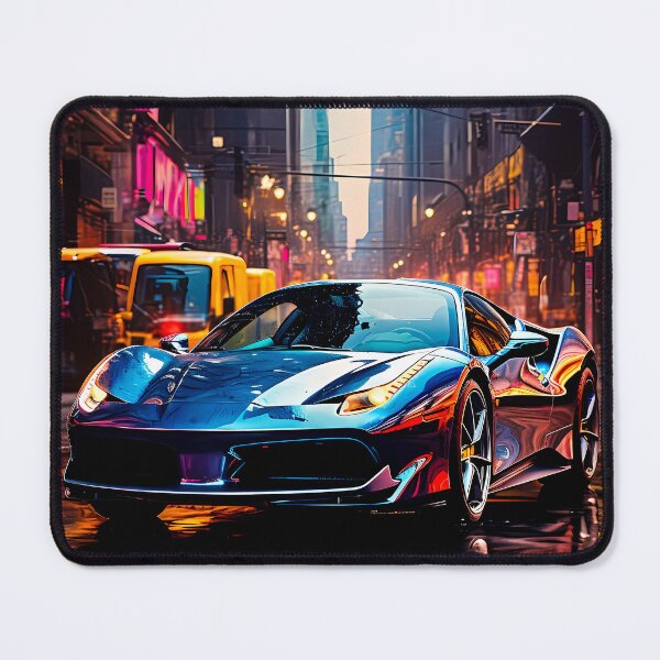 Item preview, Sleek Blue Sports Car Reflecting Vibrant City Lights designed and sold by RevUpDesign.