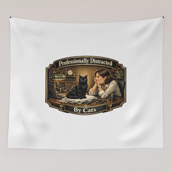 Item preview, Professionally Distracted By Cats Funny Black Cat Office Design designed and sold by YMLux.
