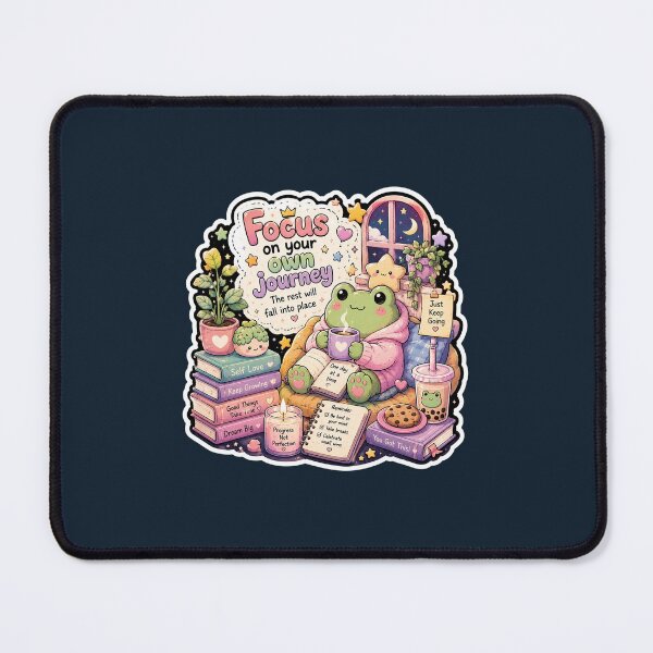 Item preview, Focus on Your Own Journey Sticker – Cute Kawaii Frog Cozy Aesthetic designed and sold by Digital_products_0111.