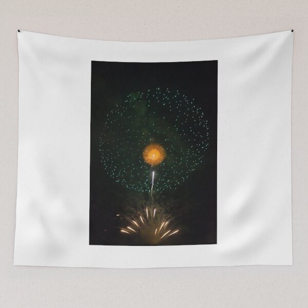Item preview, Fireworks Burst Over Night Sky With Golden Chrysanthemum and Teal Sparkles for Celebration designed and sold by Nmallia.
