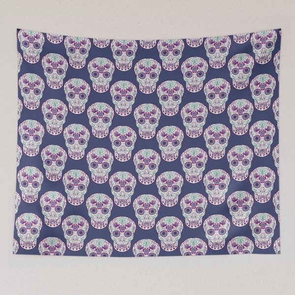 Item preview, Navy blue Day Of The Dead Sugar Skull designed and sold by Anne Londez Studio.