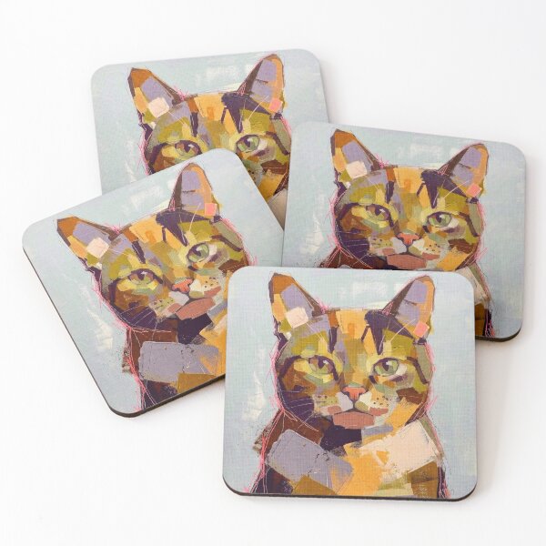 Item preview, Modern Blocky Cat Portrait in Warm Tones designed and sold by caracatita75.
