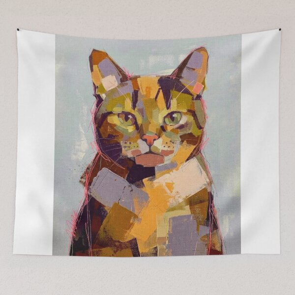 Item preview, Modern Blocky Cat Portrait in Warm Tones designed and sold by caracatita75.