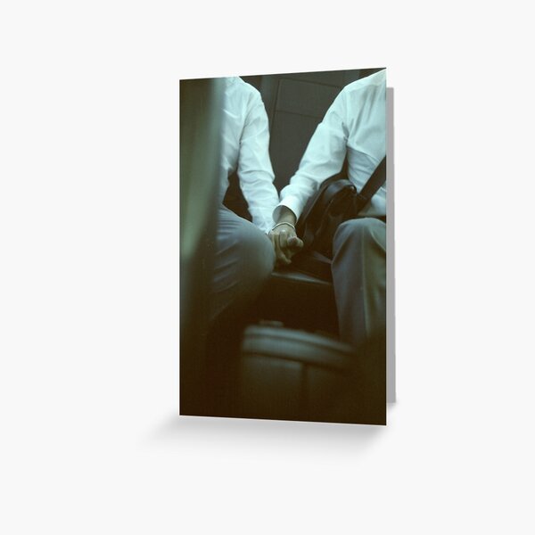 Gay wedding grooms hold hands in car c41 film fine art analog lgbt marriage photo Greeting Card