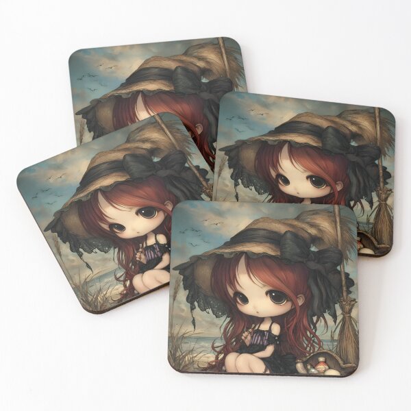 Item preview, Summer Witch at the Beach | Cute Summerween Goth Art Print designed and sold by InkAndGloom.